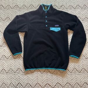 Patagonia Lightweight Synchilla Snap-T Fleece Pullover - Black / Teal Size Large